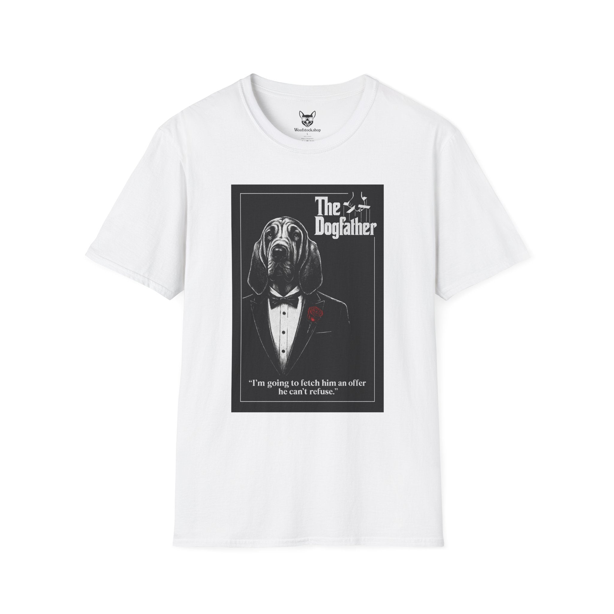 The Godfather Movie Poster Dog Parody Unisex Softstyle T-Shirt – Funny Movie Tee for Film and Dog Lovers